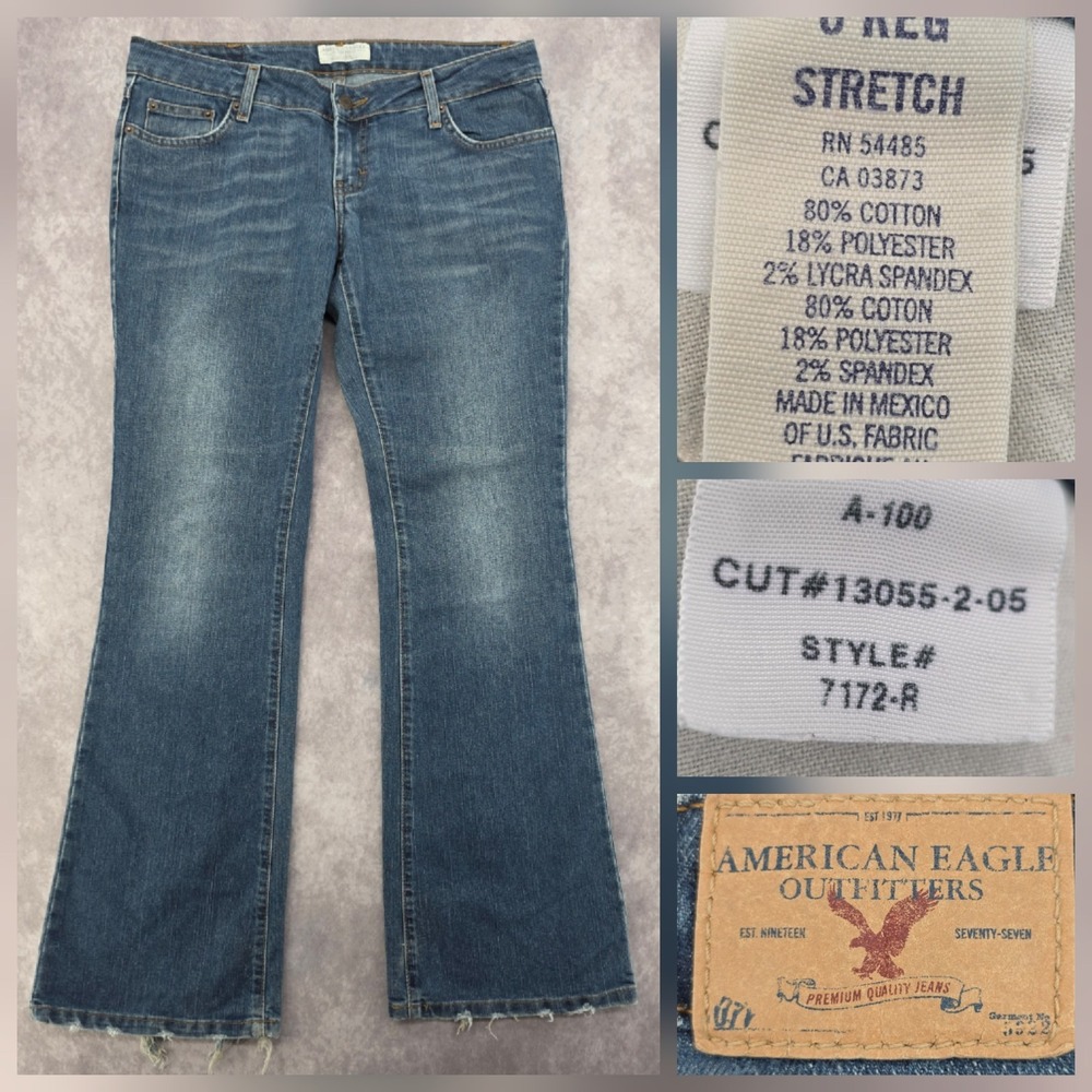 VTG American Eagle Outfitters Low Rise Flare Jeans Stretch Faded Distress Y2K‎